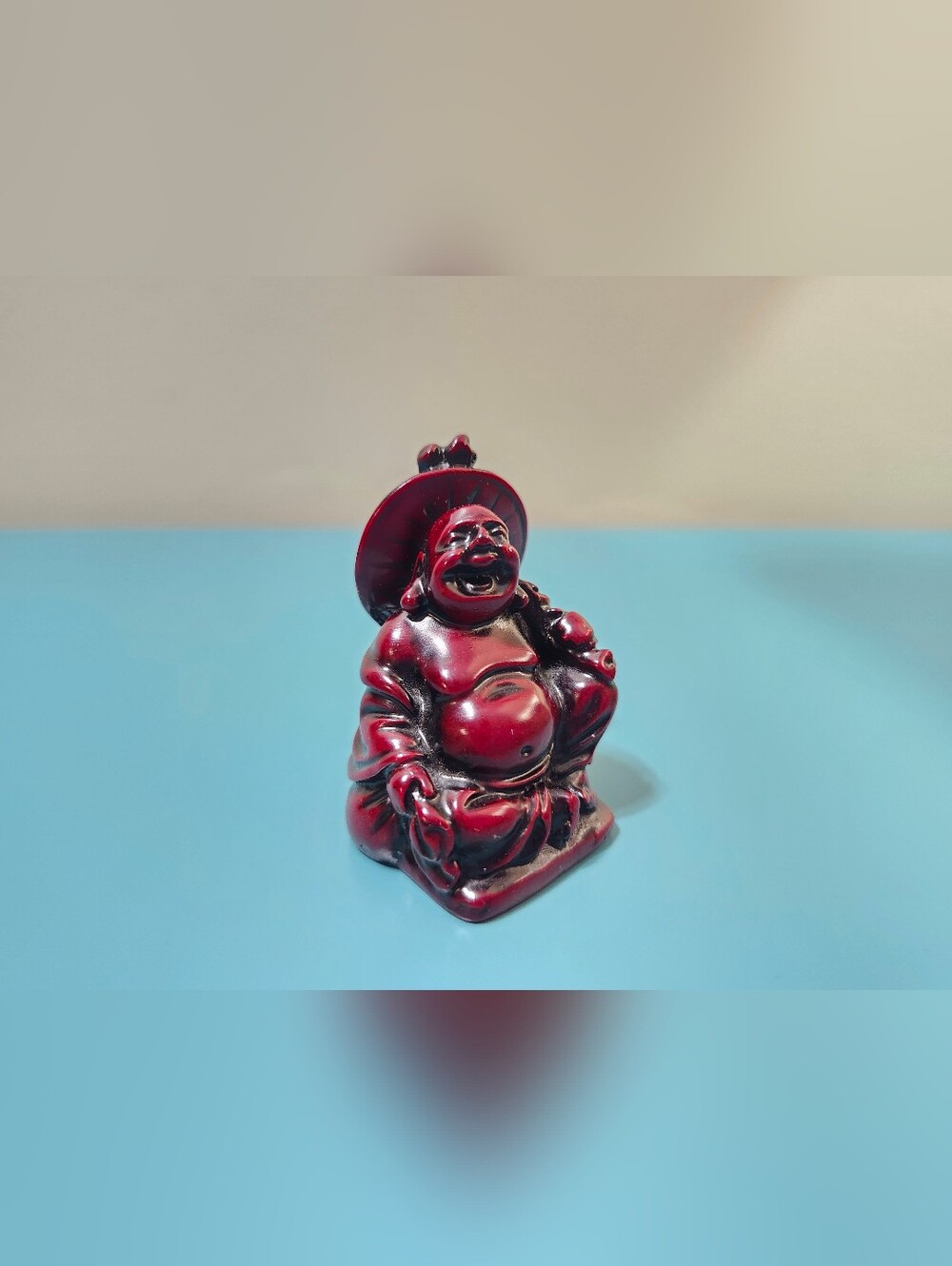 Mini Red Resin Happy Laughing Buddha Budai  figurine Happiness Abundance content